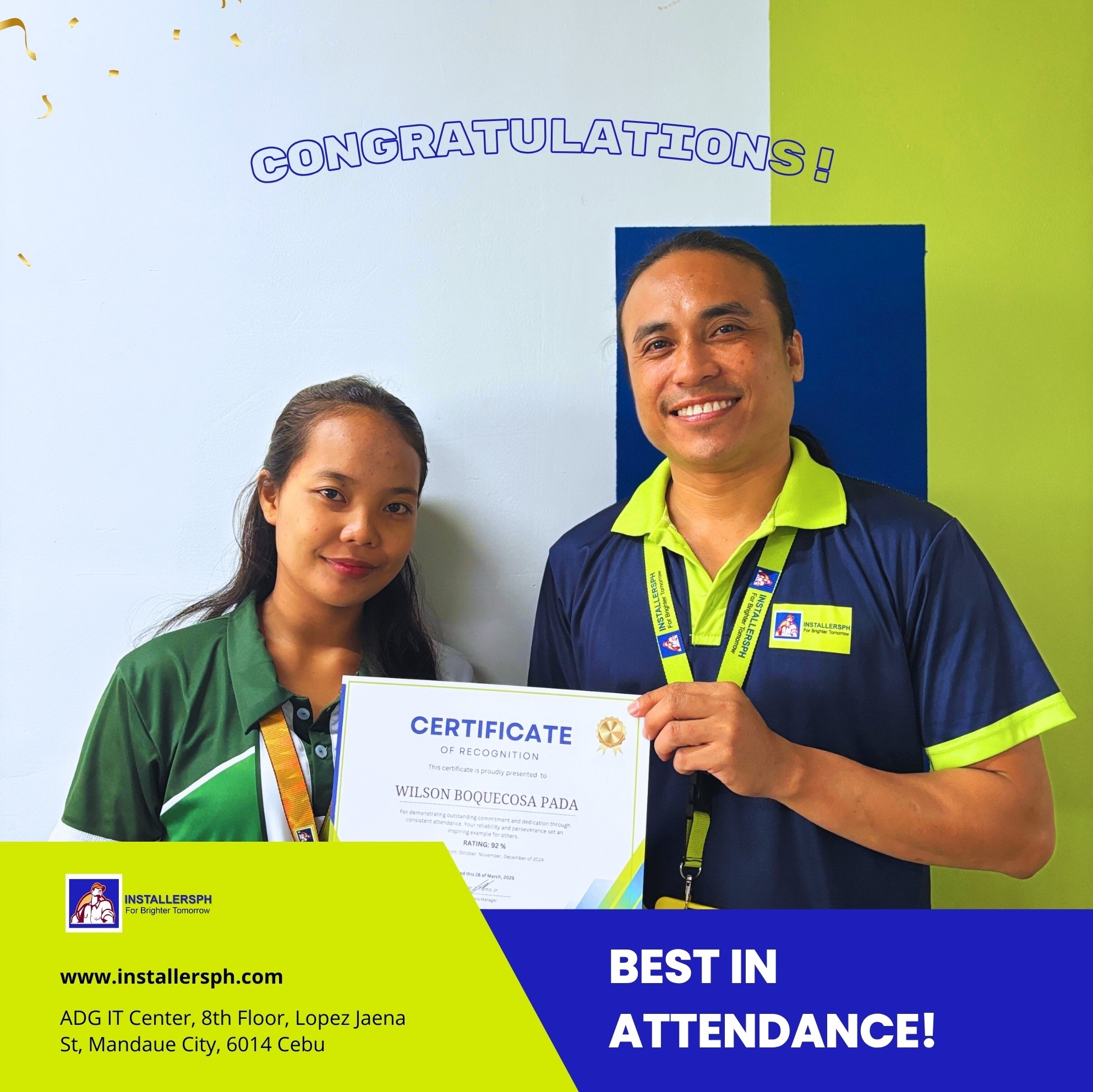 Best in Attendance Wilson Pada