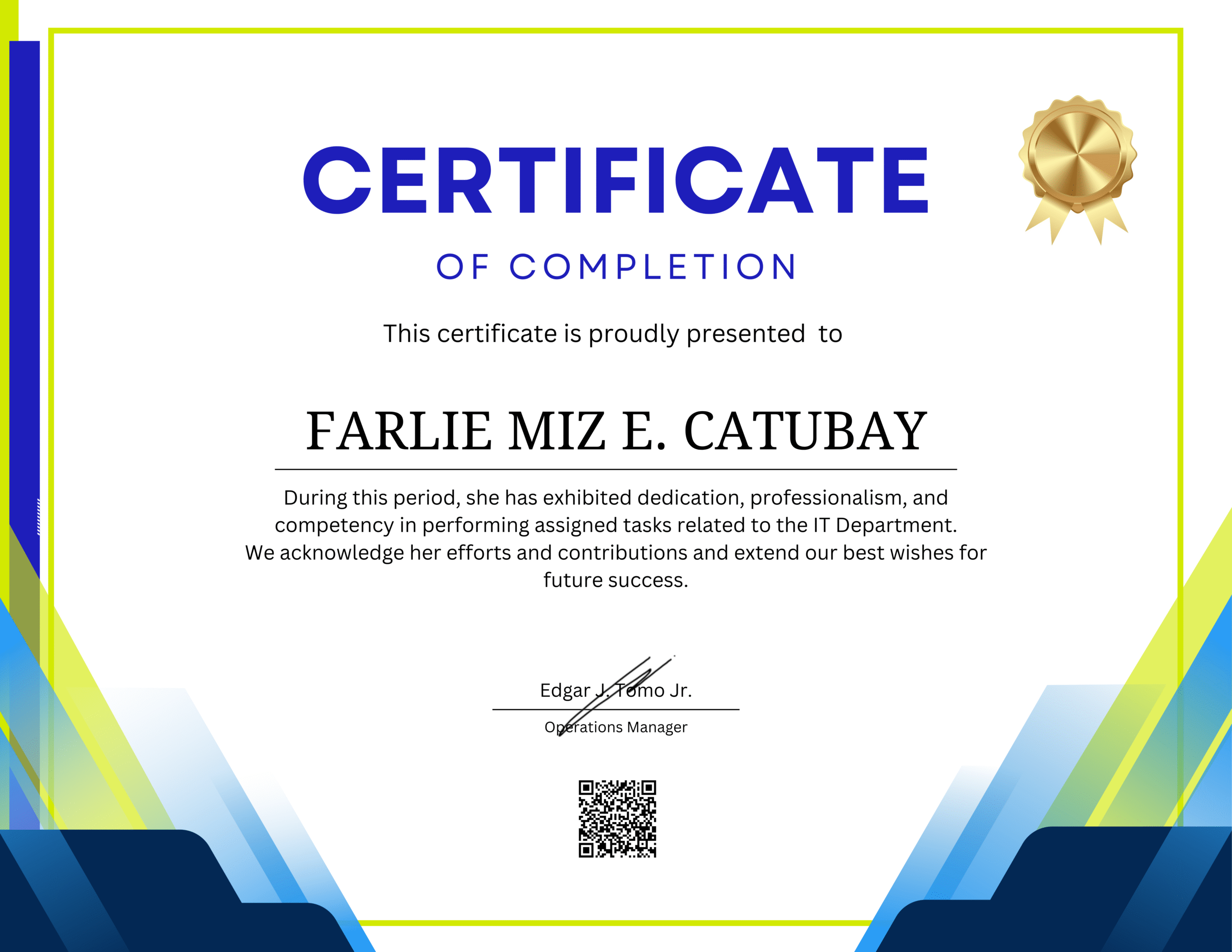 Read more about the article The On-the-Job Training Experience of Farlie Miz E. Catubay.